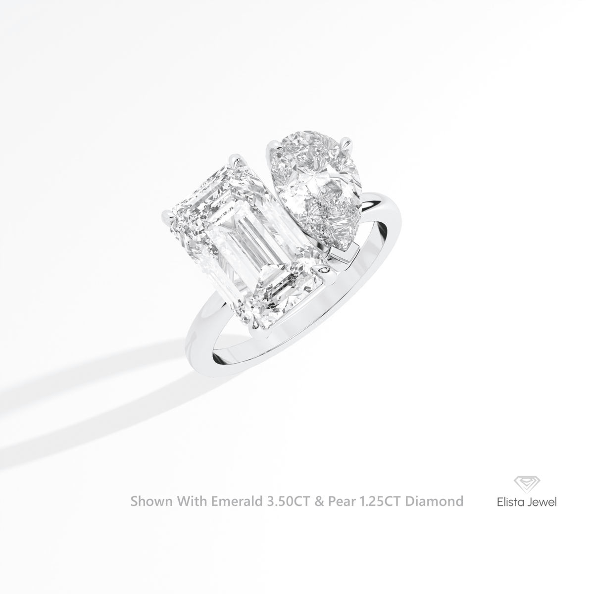 Pear And Emerald Cut Toi Et Moi Engagement Lab Grown Diamond Ring in 14K Rose Gold - Profile View