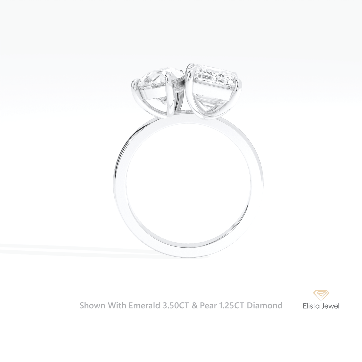 Pear And Emerald Cut Toi Et Moi Engagement Lab Grown Diamond Ring in 18K White Gold - Close-up View
