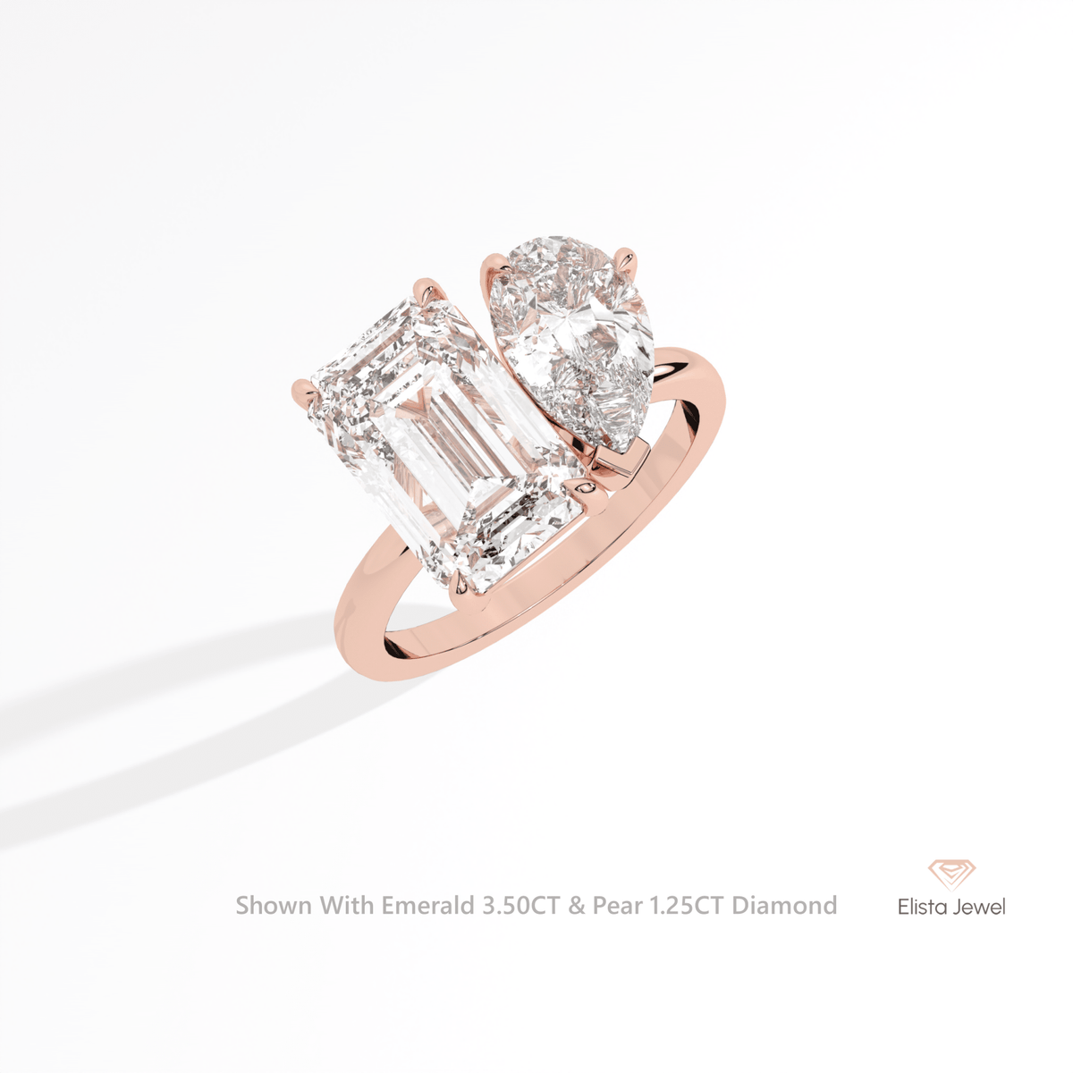Pear And Emerald Cut Toi Et Moi Engagement Lab Grown Diamond Ring in 10K Yellow Gold - Side View