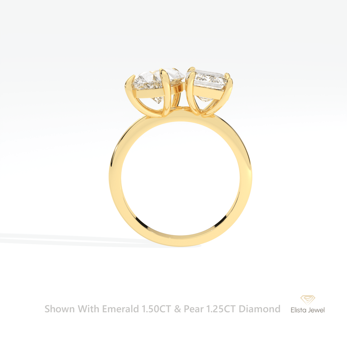 Pear And Emerald Cut Toi Et Moi Lab Grown Diamond Ring in 10K Rose Gold - Angled View