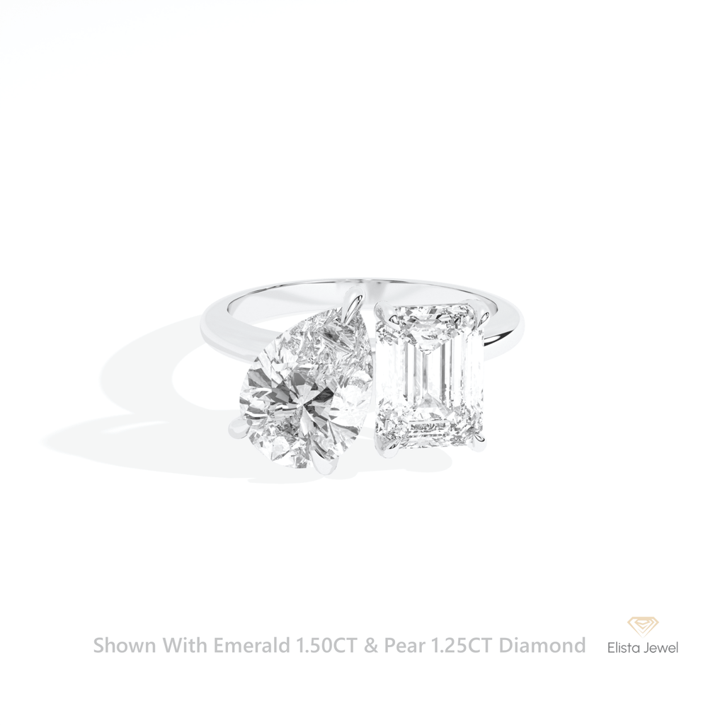 Pear And Emerald Cut Toi Et Moi Lab Grown Diamond Ring in 14K Yellow Gold - Detail View