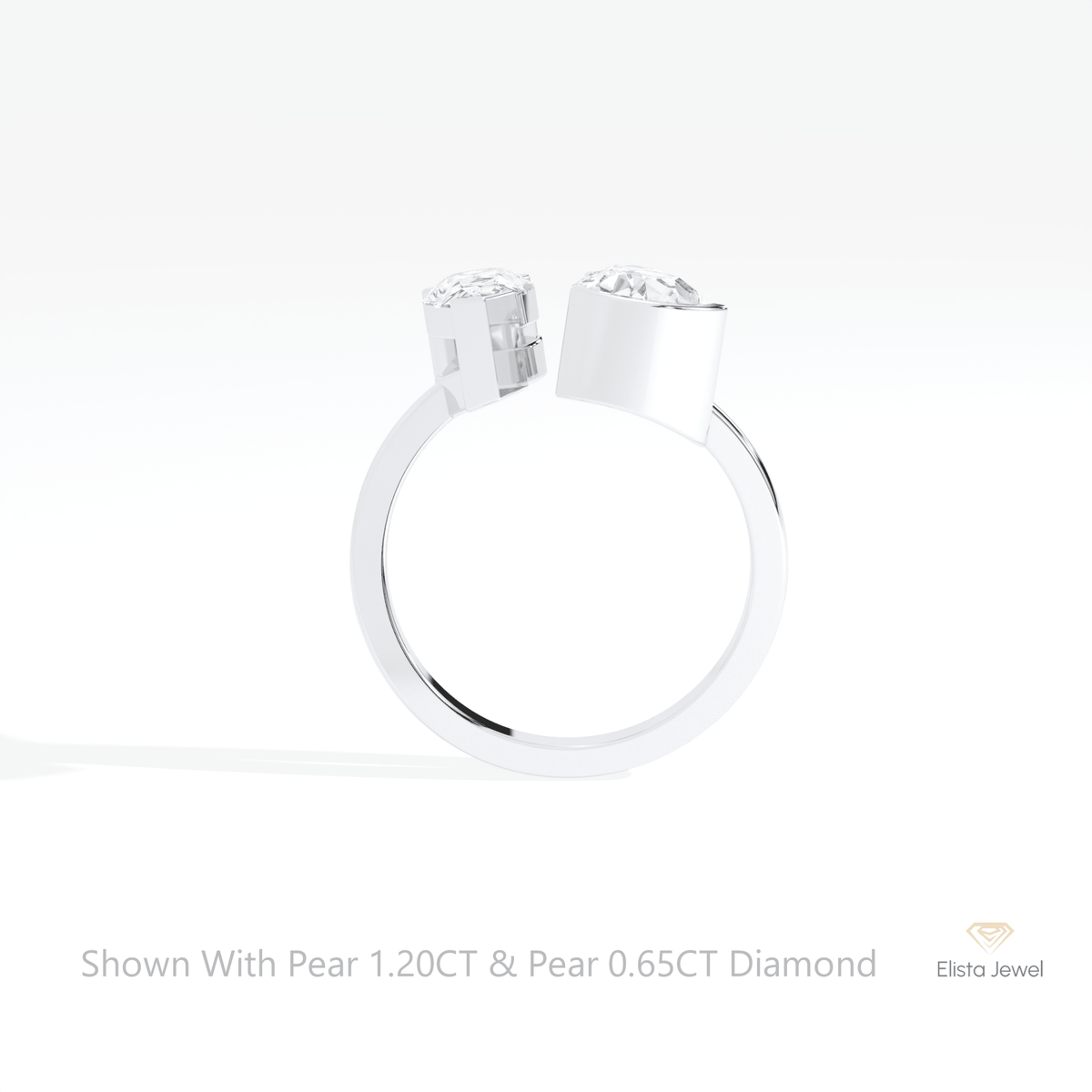 Pear And Pear Cut Toi Et Moi Lab Grown Diamond Ring in 18K White Gold - Close-up View