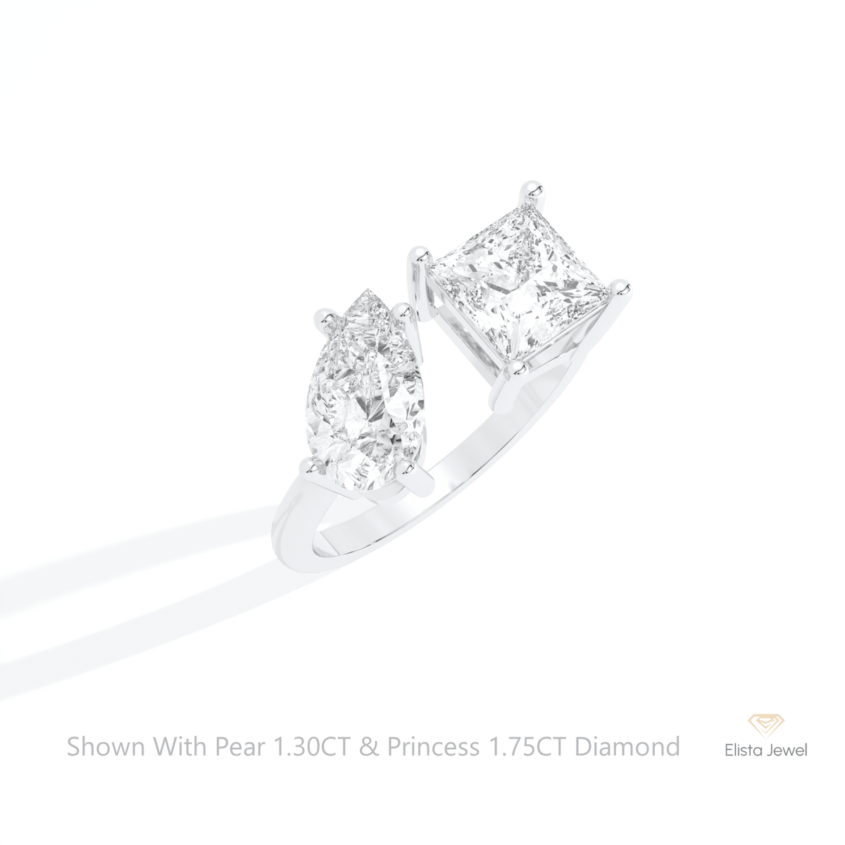 Pear And Princess Cut Toi Et Moi Lab Grown Diamond Ring in 14K Rose Gold - Profile View