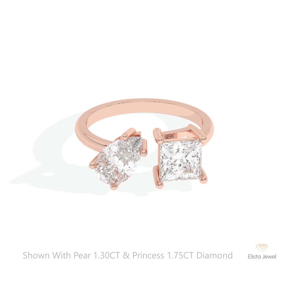 Pear And Princess Cut Toi Et Moi Lab Grown Diamond Ring in 18K Rose Gold - Ring on Hand View