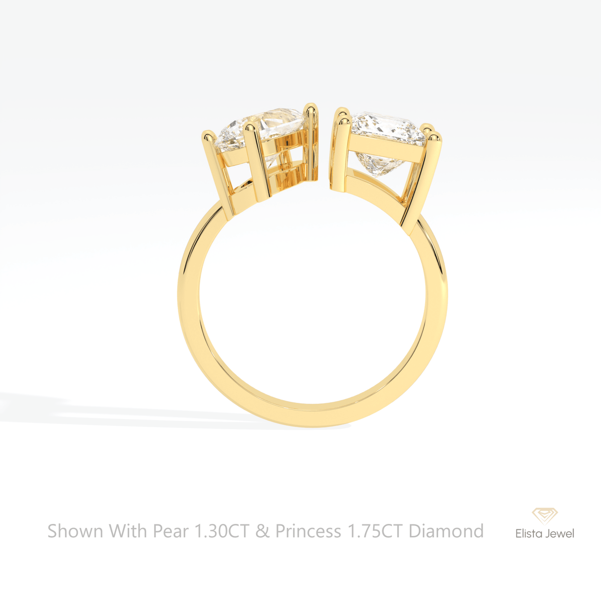 Pear And Princess Cut Toi Et Moi Lab Grown Diamond Ring in 10K Rose Gold - Angled View