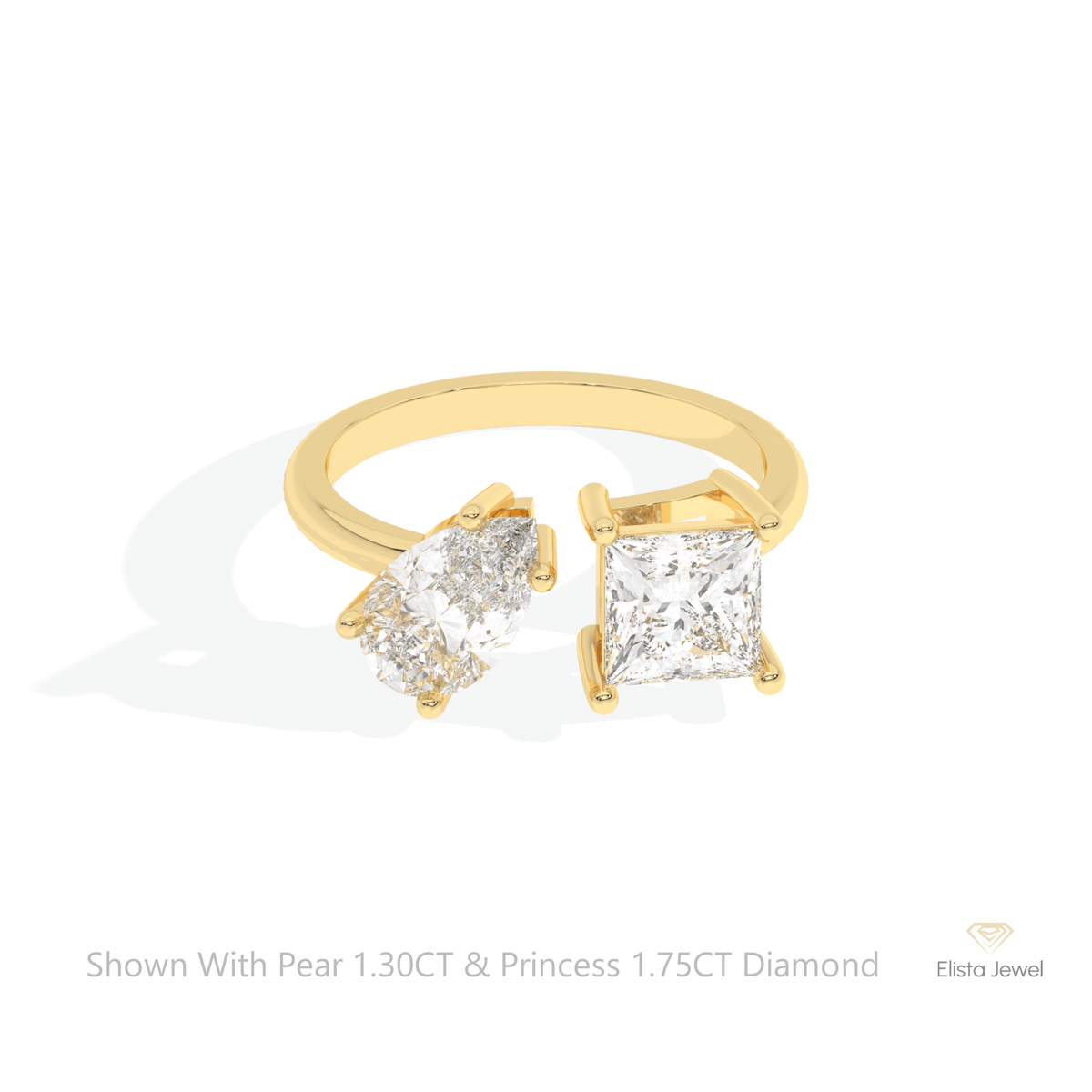 Pear And Princess Cut Toi Et Moi Lab Grown Diamond Ring in 10K White Gold - Front View