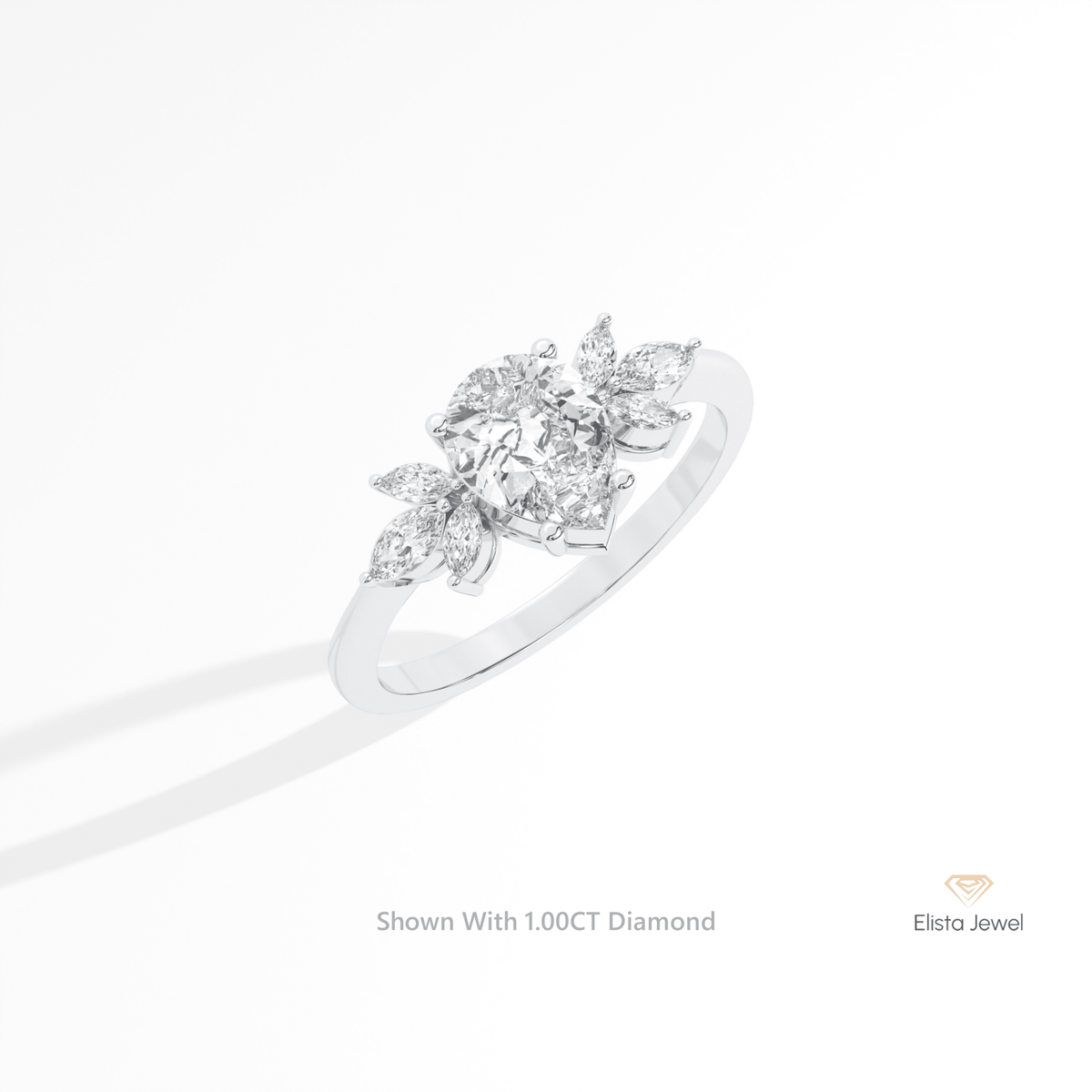 Pear Cut Accent Engagement Lab Grown Diamond Ring in 14K Rose Gold - Profile View