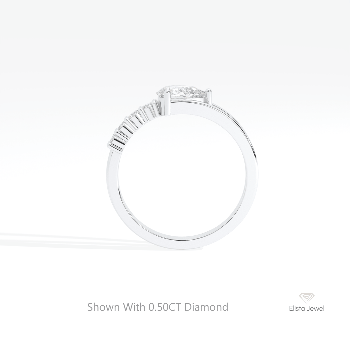 Pear Cut Accent Engagement Lab Grown Diamond Ring in 18K White Gold - Close-up View