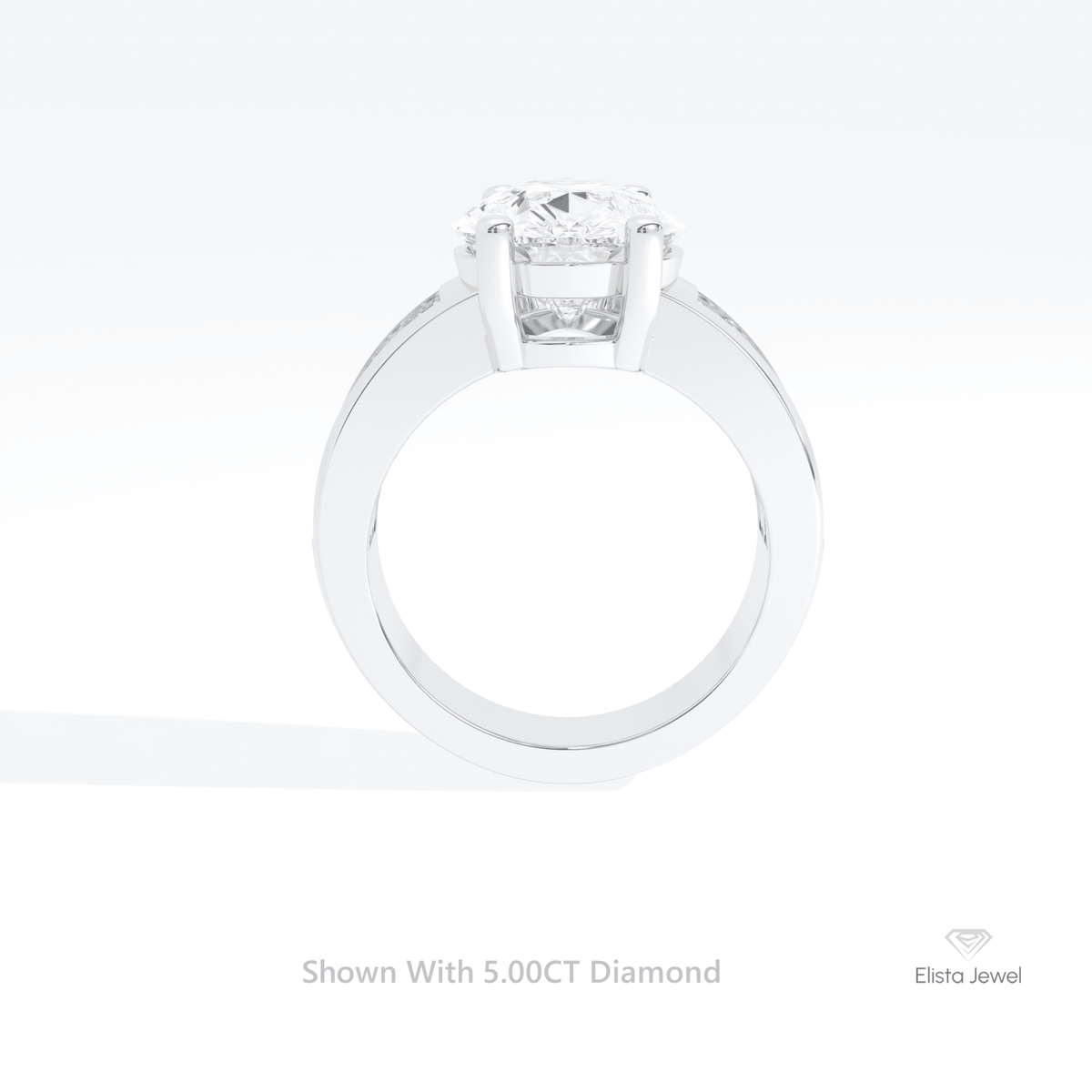 Pear Cut Accent Engagement Lab Grown Diamond Ring in 18K White Gold - Close-up View