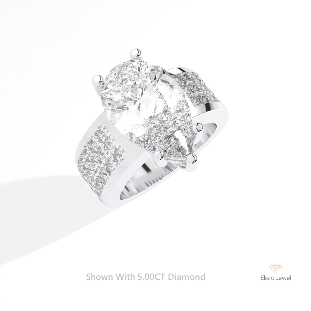Pear Cut Accent Engagement Lab Grown Diamond Ring in 14K Rose Gold - Profile View