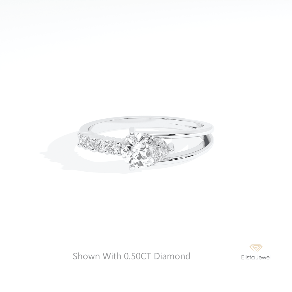 Pear Cut Accent Engagement Lab Grown Diamond Ring in 14K Yellow Gold - Detail View