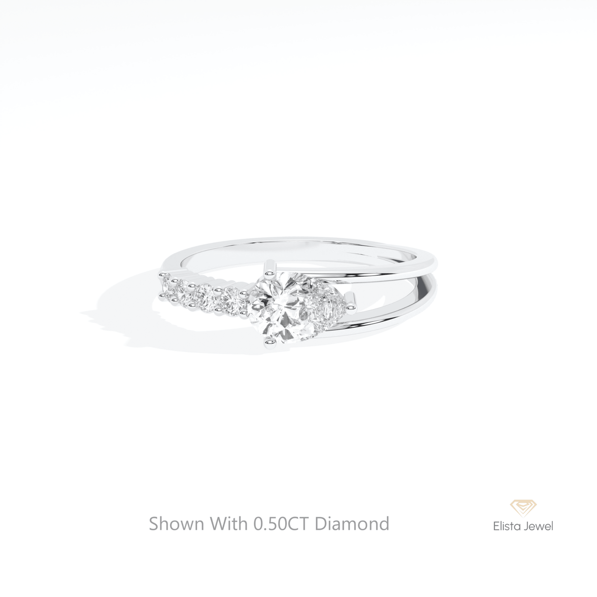 Pear Cut Accent Engagement Lab Grown Diamond Ring in 14K Yellow Gold - Detail View