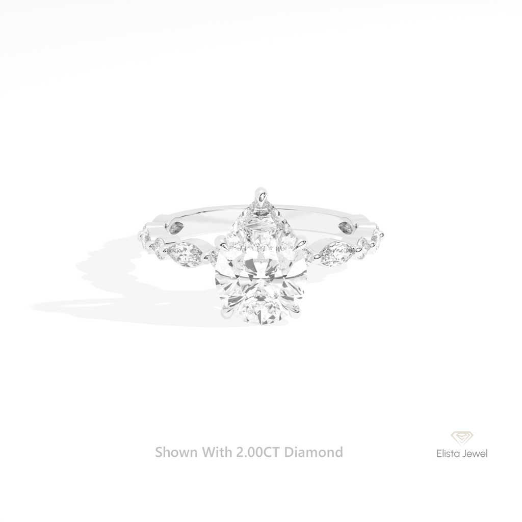 Pear Cut Accent Engagement Lab Grown Diamond Ring in 14K Yellow Gold - Detail View