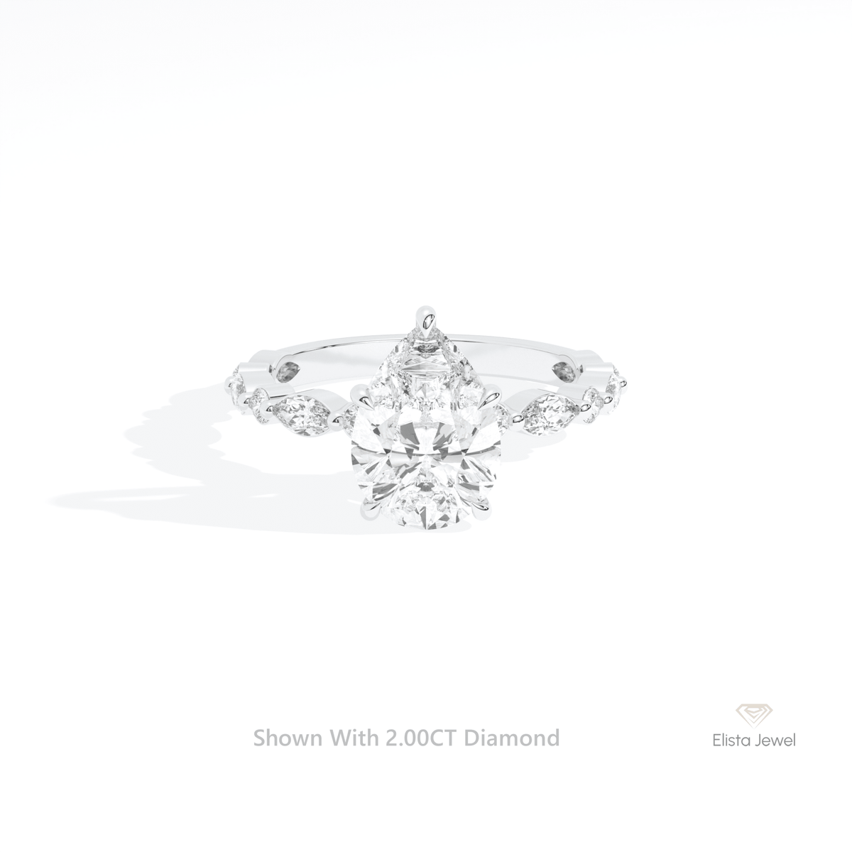 Pear Cut Accent Engagement Lab Grown Diamond Ring in 14K Yellow Gold - Detail View