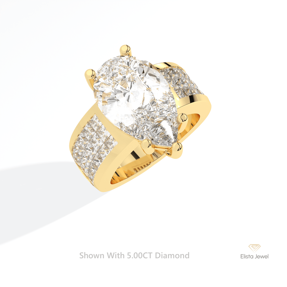 Pear Cut Accent Engagement Lab Grown Diamond Ring in 10K Yellow Gold - Side View