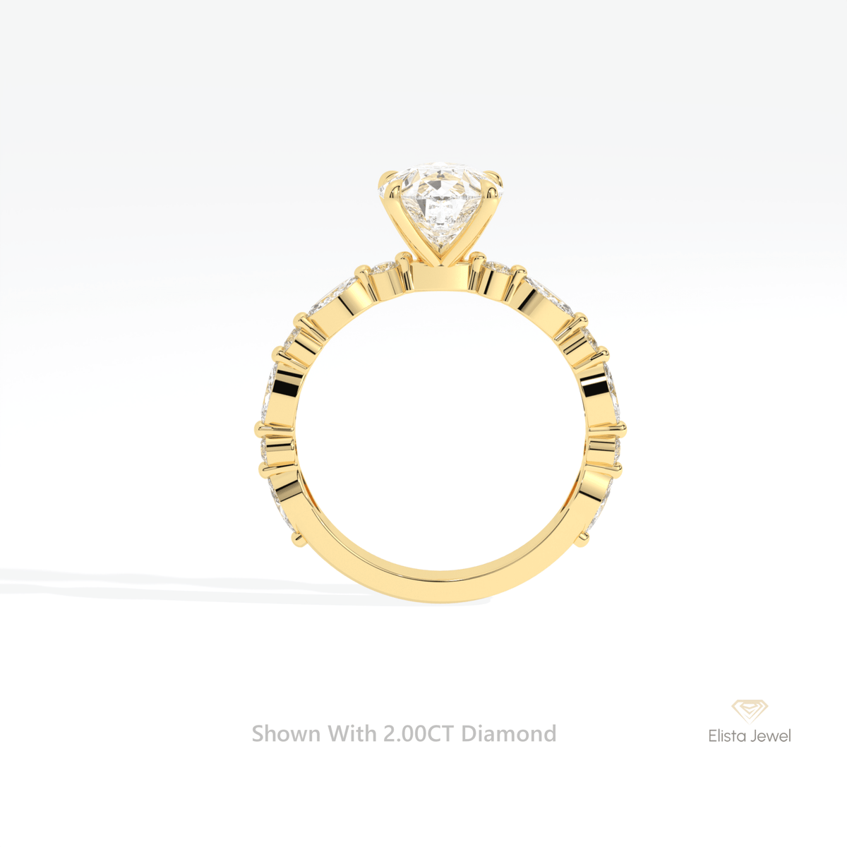 Pear Cut Accent Engagement Lab Grown Diamond Ring in 10K Rose Gold - Angled View