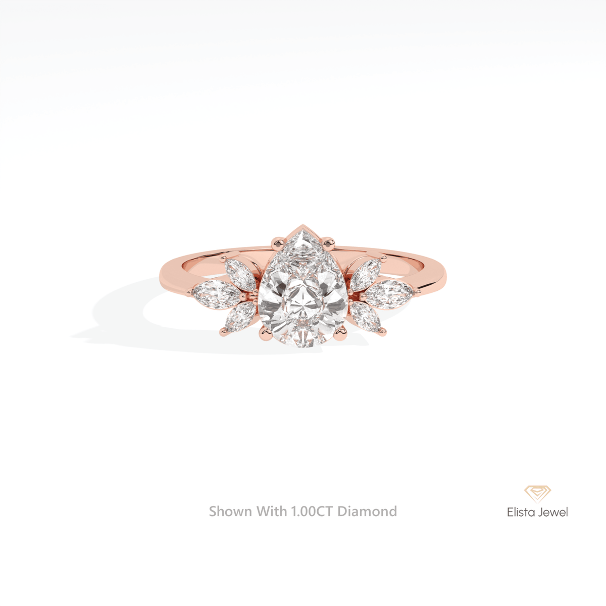 Pear Cut Accent Engagement Lab Grown Diamond Ring in 10K White Gold - Front View