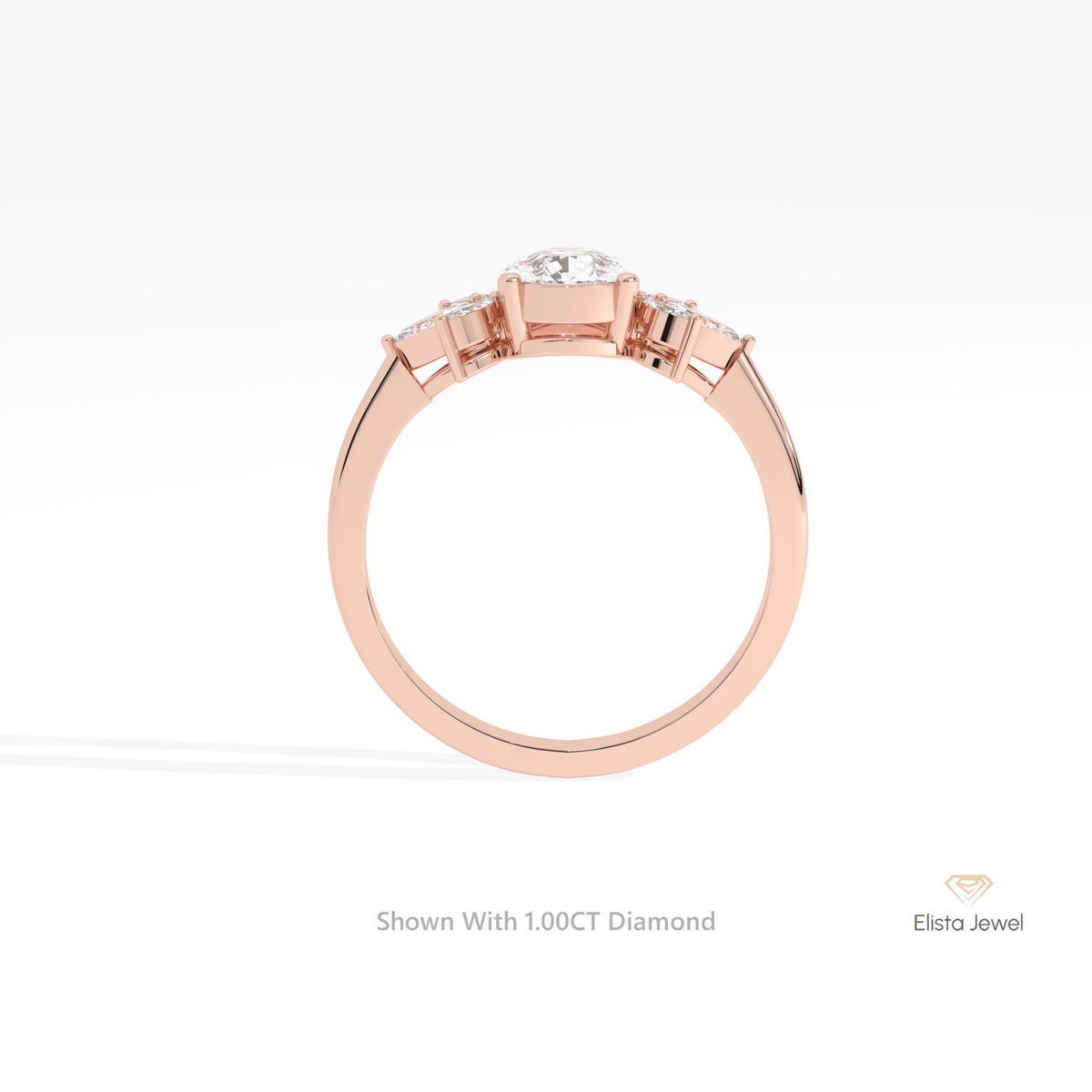 Pear Cut Accent Engagement Lab Grown Diamond Ring in 10K Rose Gold - Angled View