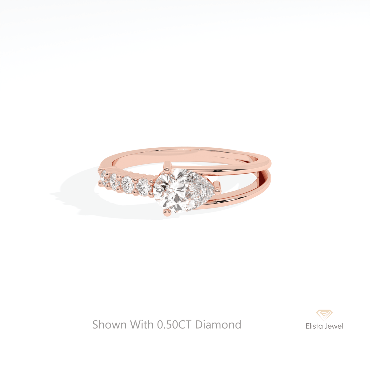 Pear Cut Accent Engagement Lab Grown Diamond Ring in 10K White Gold - Front View
