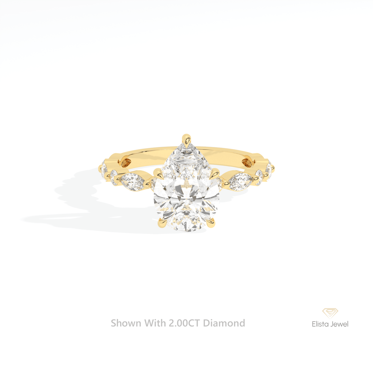 Pear Cut Accent Engagement Lab Grown Diamond Ring in 10K White Gold - Front View