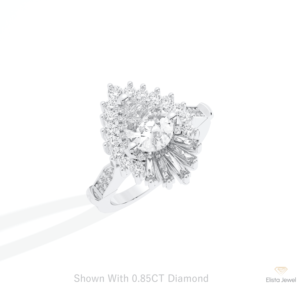 Pear Cut Art Deco Engagement Lab Grown Diamond Ring in 14K Rose Gold - Profile View