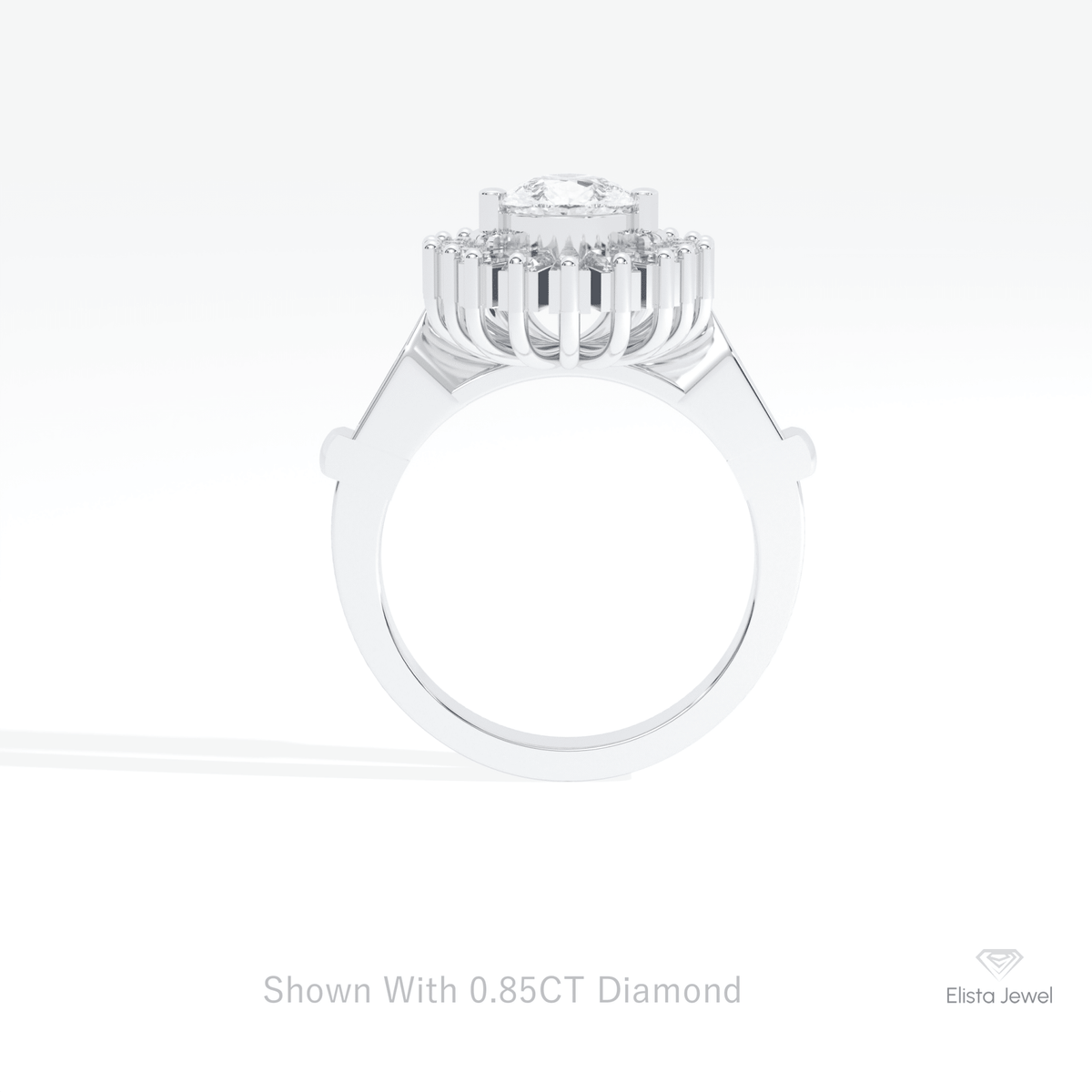 Pear Cut Art Deco Engagement Lab Grown Diamond Ring in 18K White Gold - Close-up View