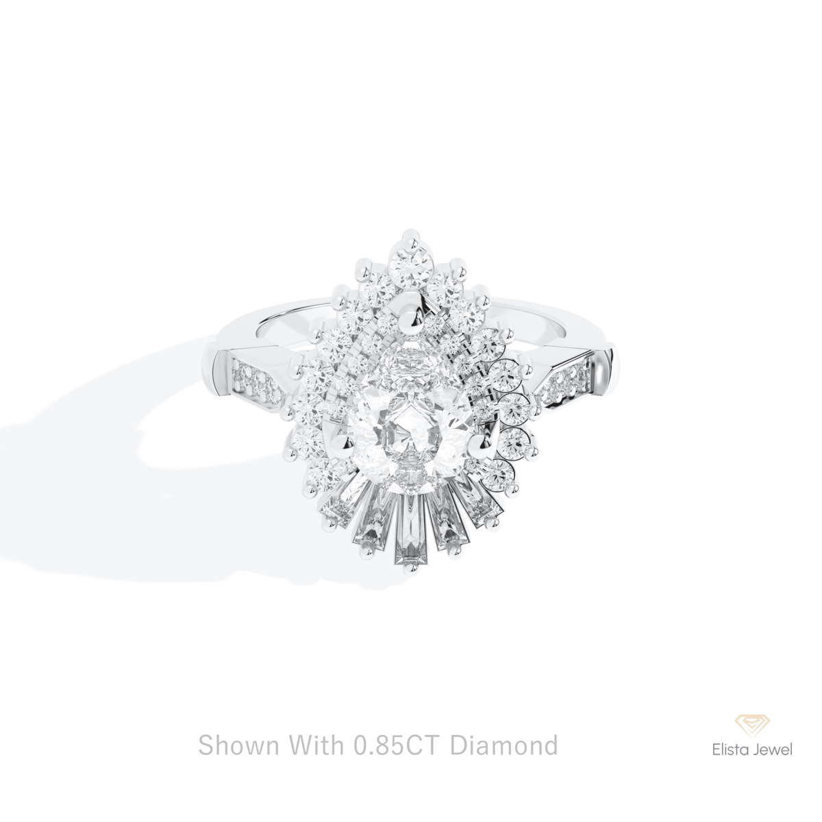 Pear Cut Art Deco Engagement Lab Grown Diamond Ring in 14K Yellow Gold - Detail View