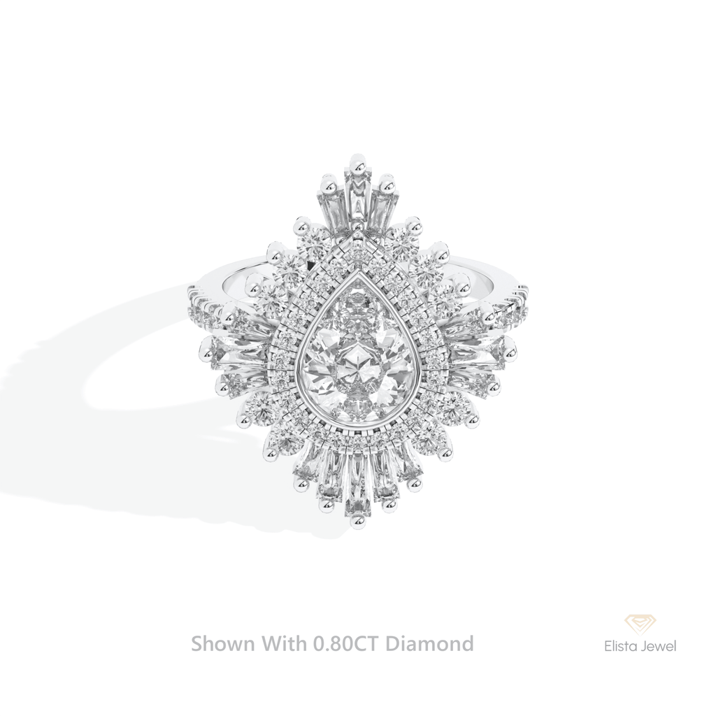 Pear Cut Bezel Double Halo Art Deco Lab Grown Diamond Ring in 14K Yellow Gold - Detail View