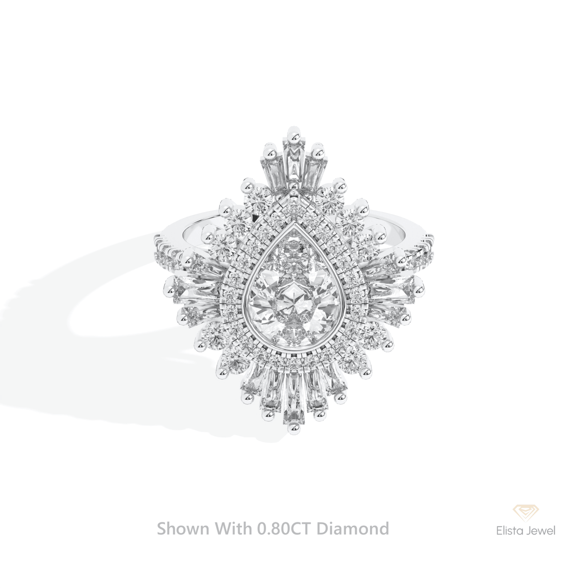 Pear Cut Bezel Double Halo Art Deco Lab Grown Diamond Ring in 14K Yellow Gold - Detail View