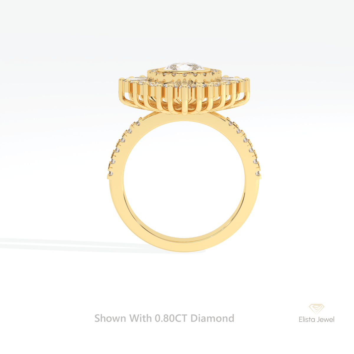Pear Cut Bezel Double Halo Art Deco Lab Grown Diamond Ring in 10K Rose Gold - Angled View