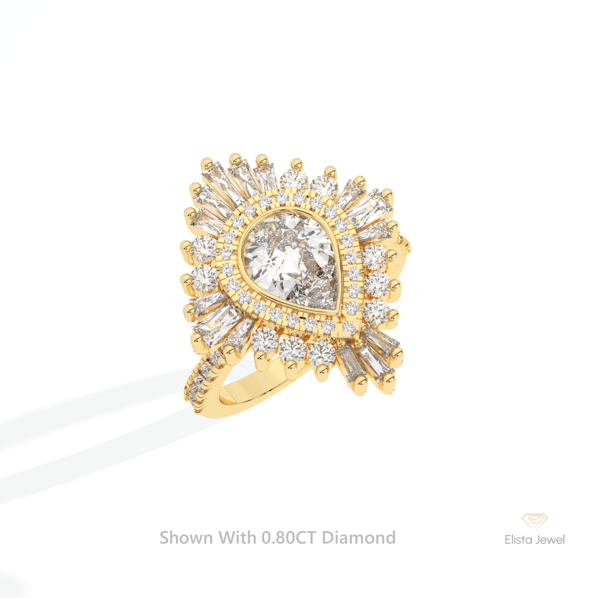 Pear Cut Bezel Double Halo Art Deco Lab Grown Diamond Ring in 10K Yellow Gold - Side View