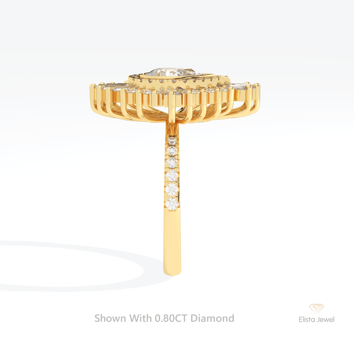 Pear Cut Bezel Double Halo Art Deco Lab Grown Diamond Ring in 14K White Gold - Top View