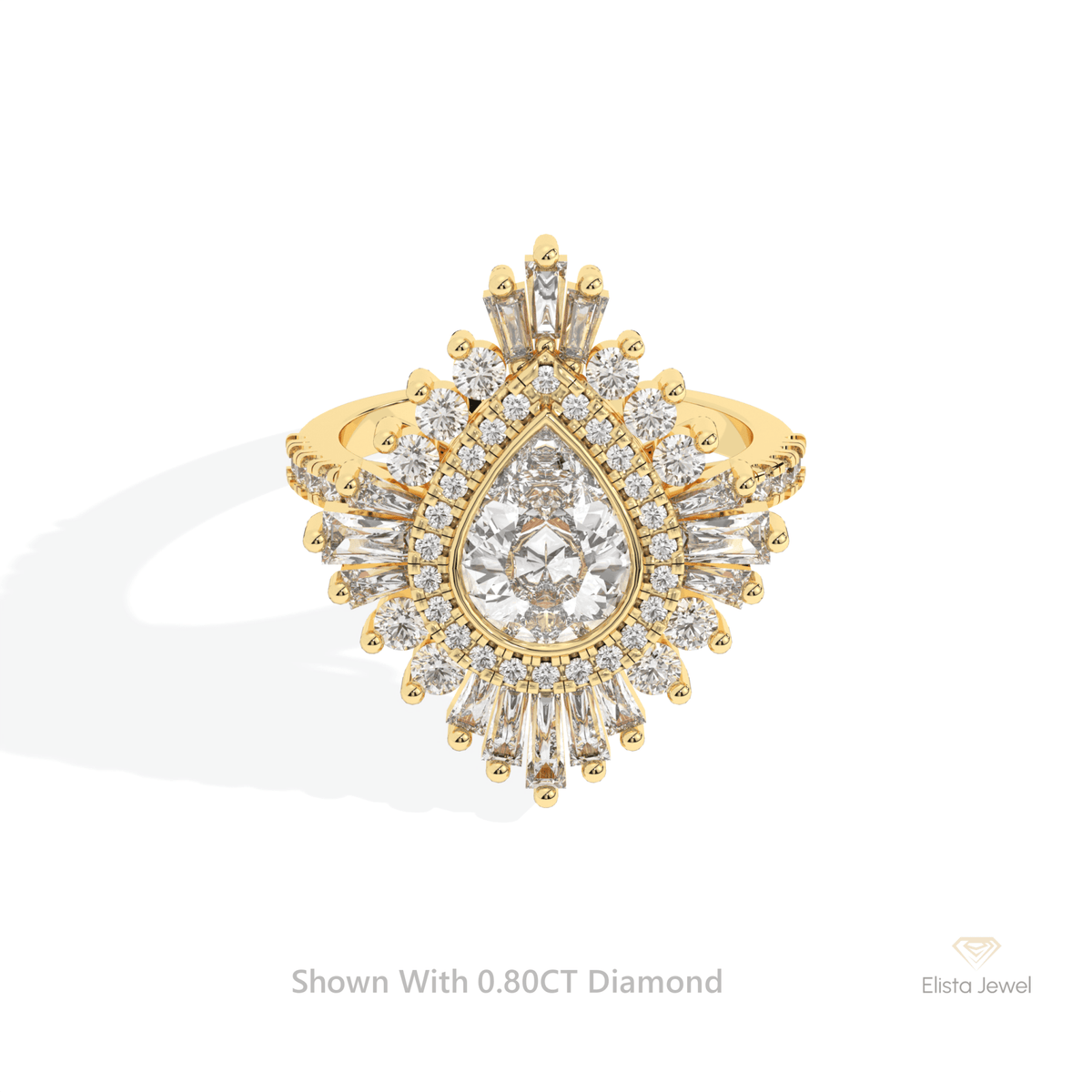 Pear Cut Bezel Double Halo Art Deco Lab Grown Diamond Ring in 10K White Gold - Front View
