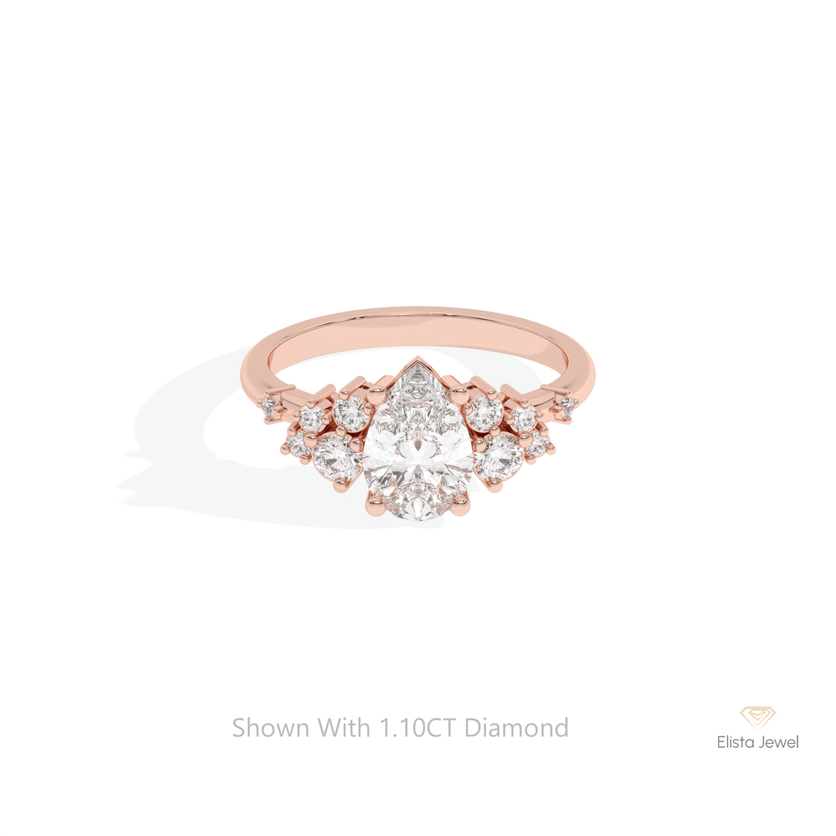 Pear Cut Cluster Engagement Lab Grown Diamond Ring in 18K Rose Gold - Ring on Hand View