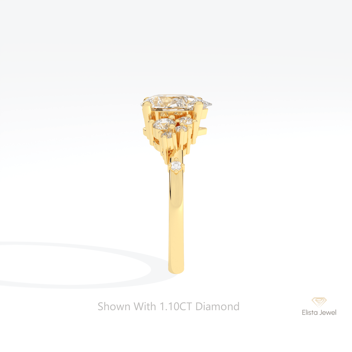 Pear Cut Cluster Engagement Lab Grown Diamond Ring in 18K Yellow Gold - Perspective View