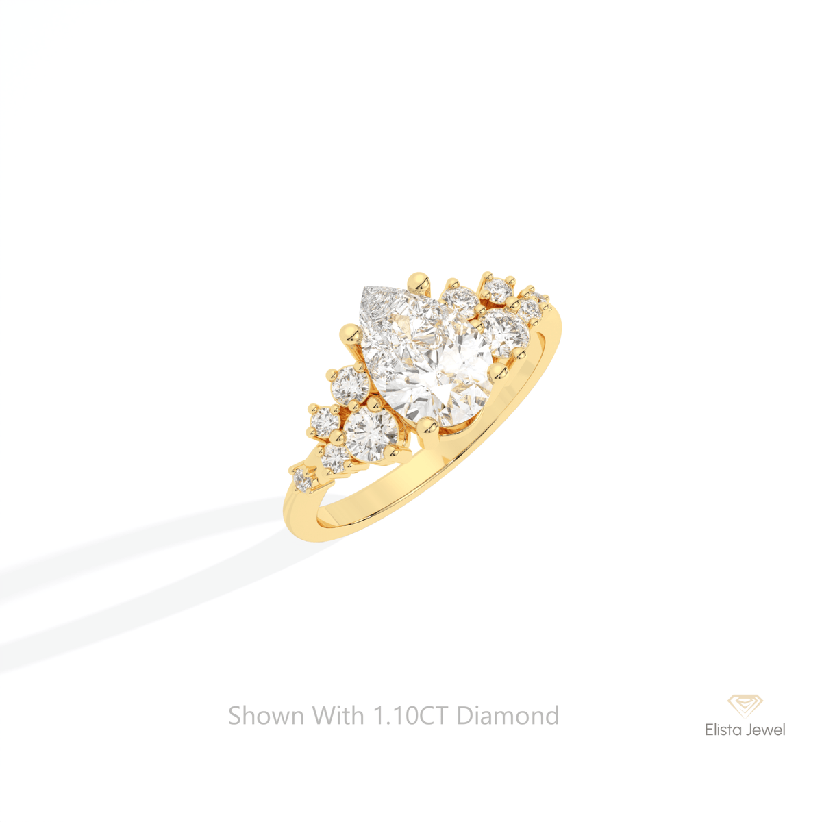 Pear Cut Cluster Engagement Lab Grown Diamond Ring in 14K Rose Gold - Profile View