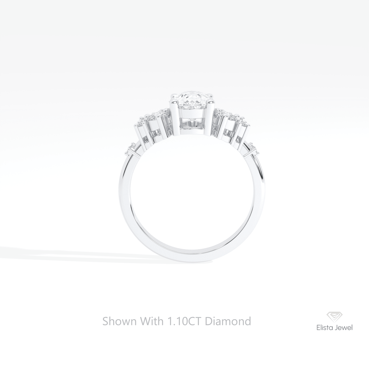 Pear Cut Cluster Engagement Lab Grown Diamond Ring in 10K Rose Gold - Angled View