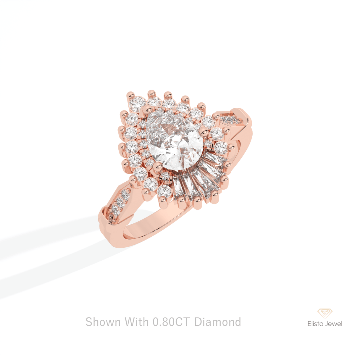 Pear Cut Double Halo Starburst Lab Grown Diamond Ring in 10K Yellow Gold - Side View