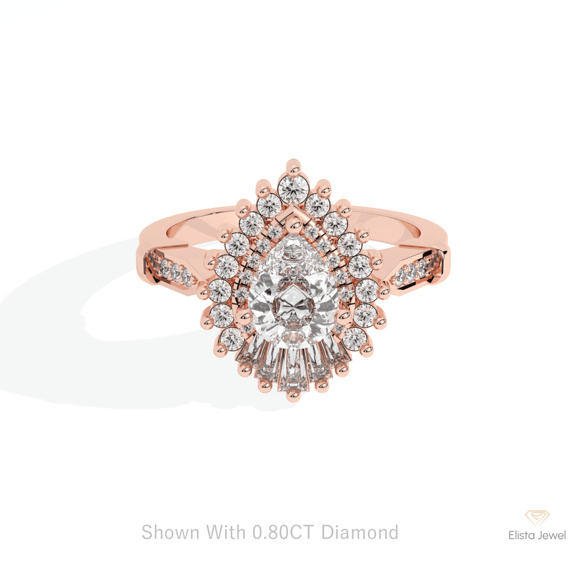 Pear Cut Double Halo Starburst Lab Grown Diamond Ring in 10K White Gold - Front View