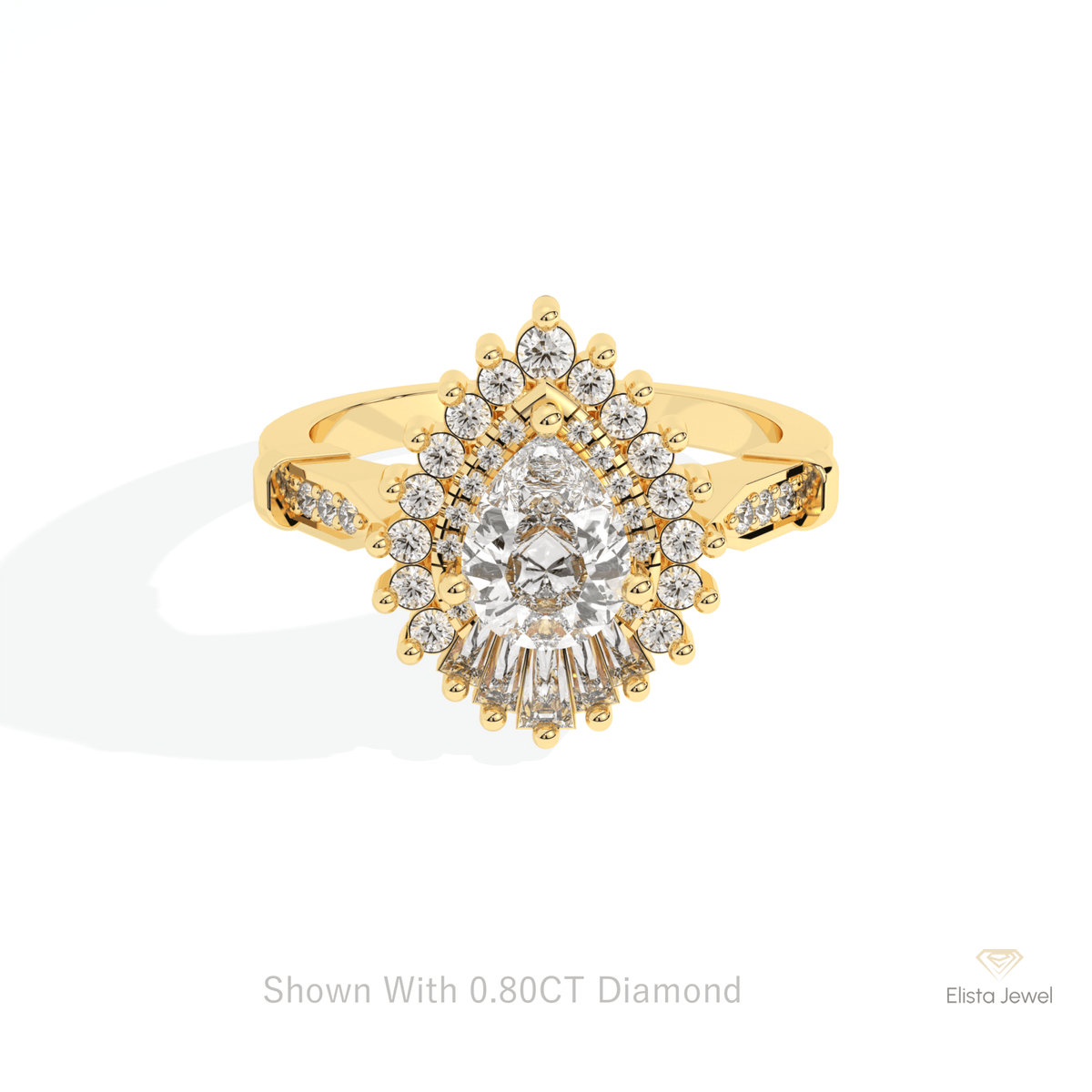 Pear Cut Double Halo Starburst Lab Grown Diamond Ring in 18K Rose Gold - Ring on Hand View