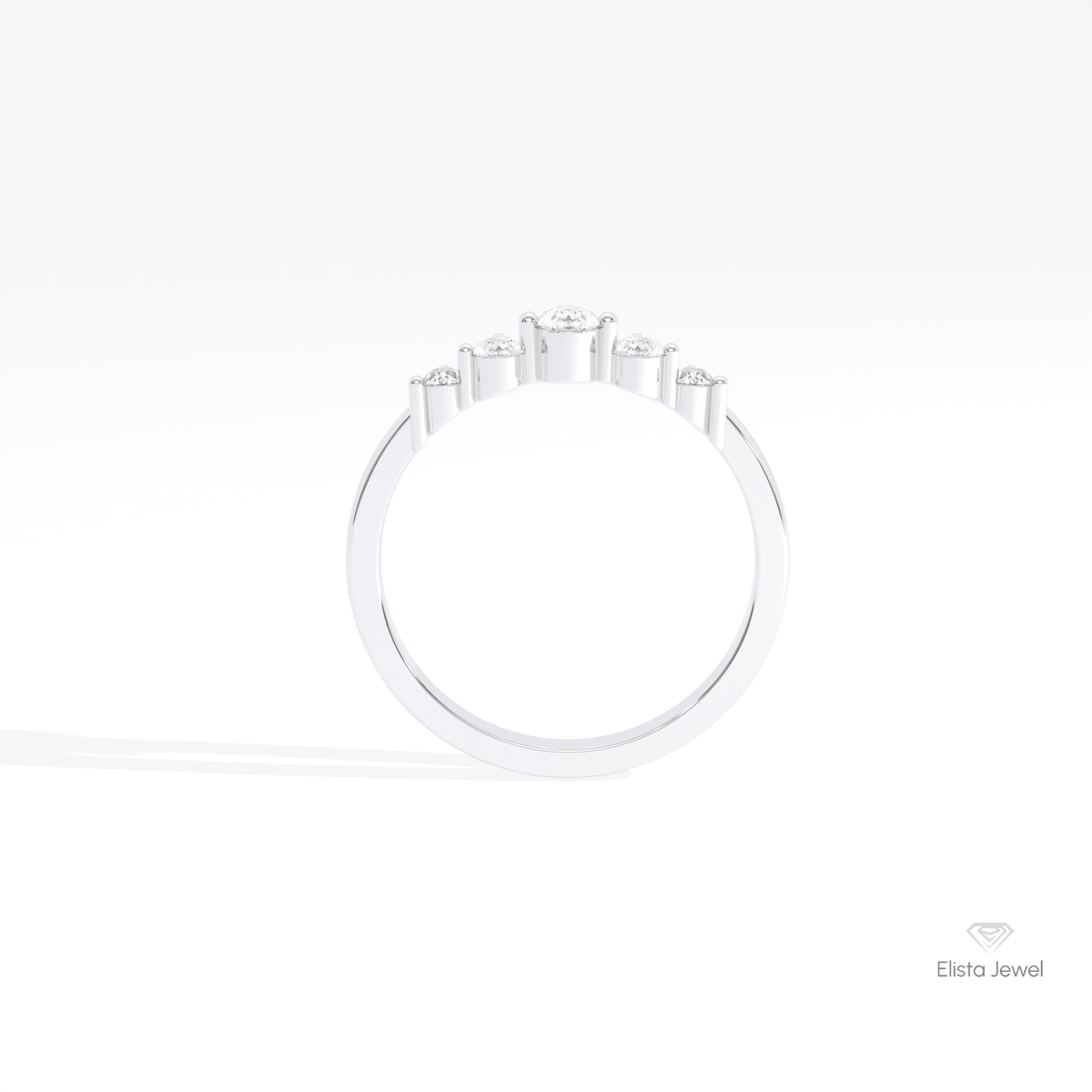 Pear Cut Five Stone Wedding Lab Grown Diamond Band in 18K White Gold - Close-up View