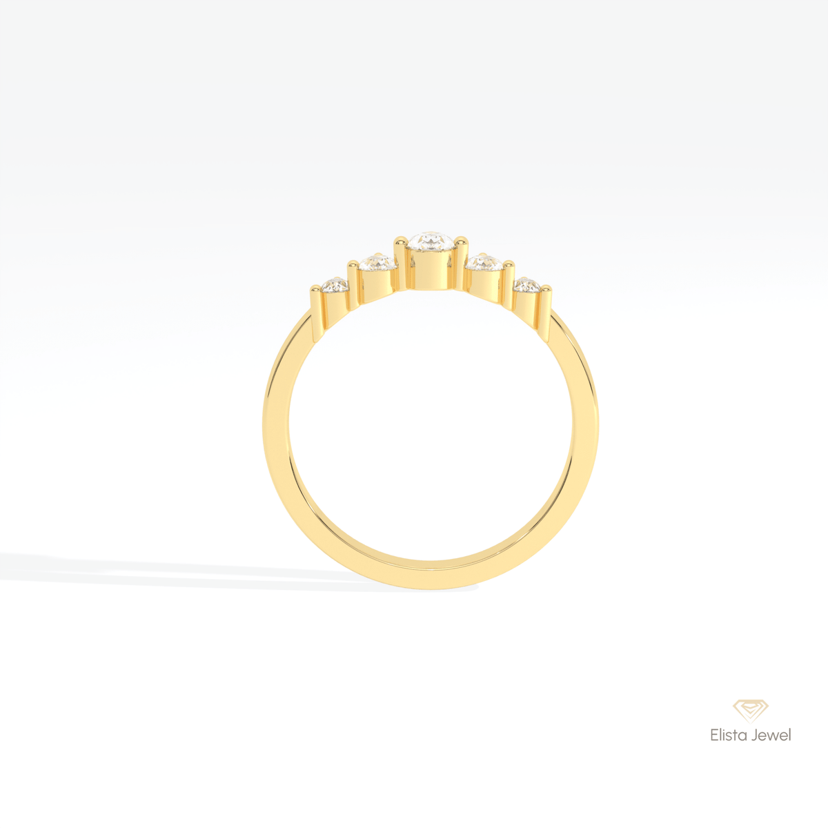 Pear Cut Five Stone Wedding Lab Grown Diamond Band in 10K Rose Gold - Angled View