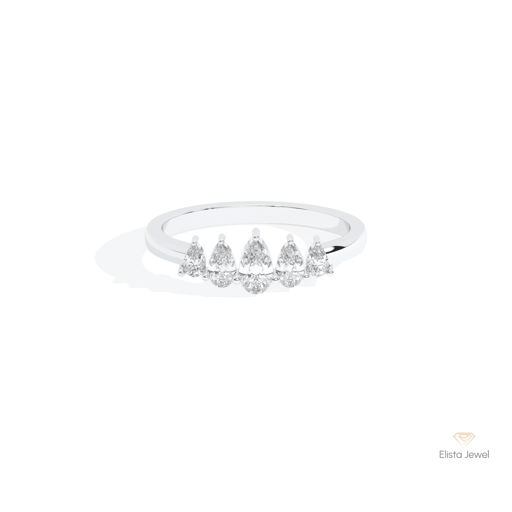 Pear Cut Five Stone Wedding Lab Grown Diamond Band in 14K Yellow Gold - Detail View