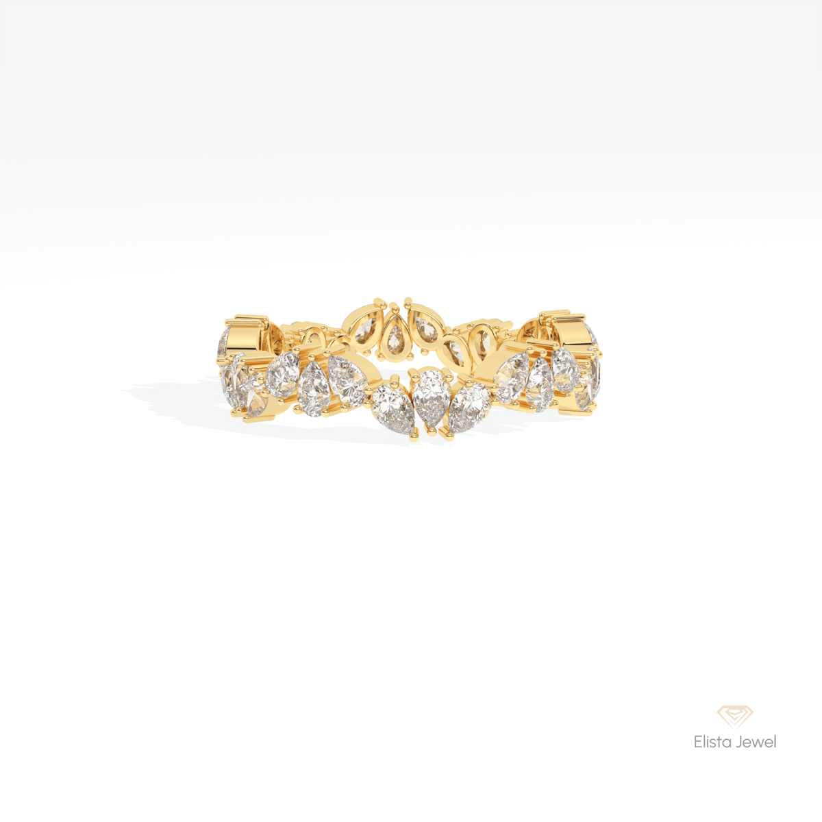 Pear Cut Full Eternity Wedding Lab Grown Diamond Band in 18K Rose Gold - Ring on Hand View