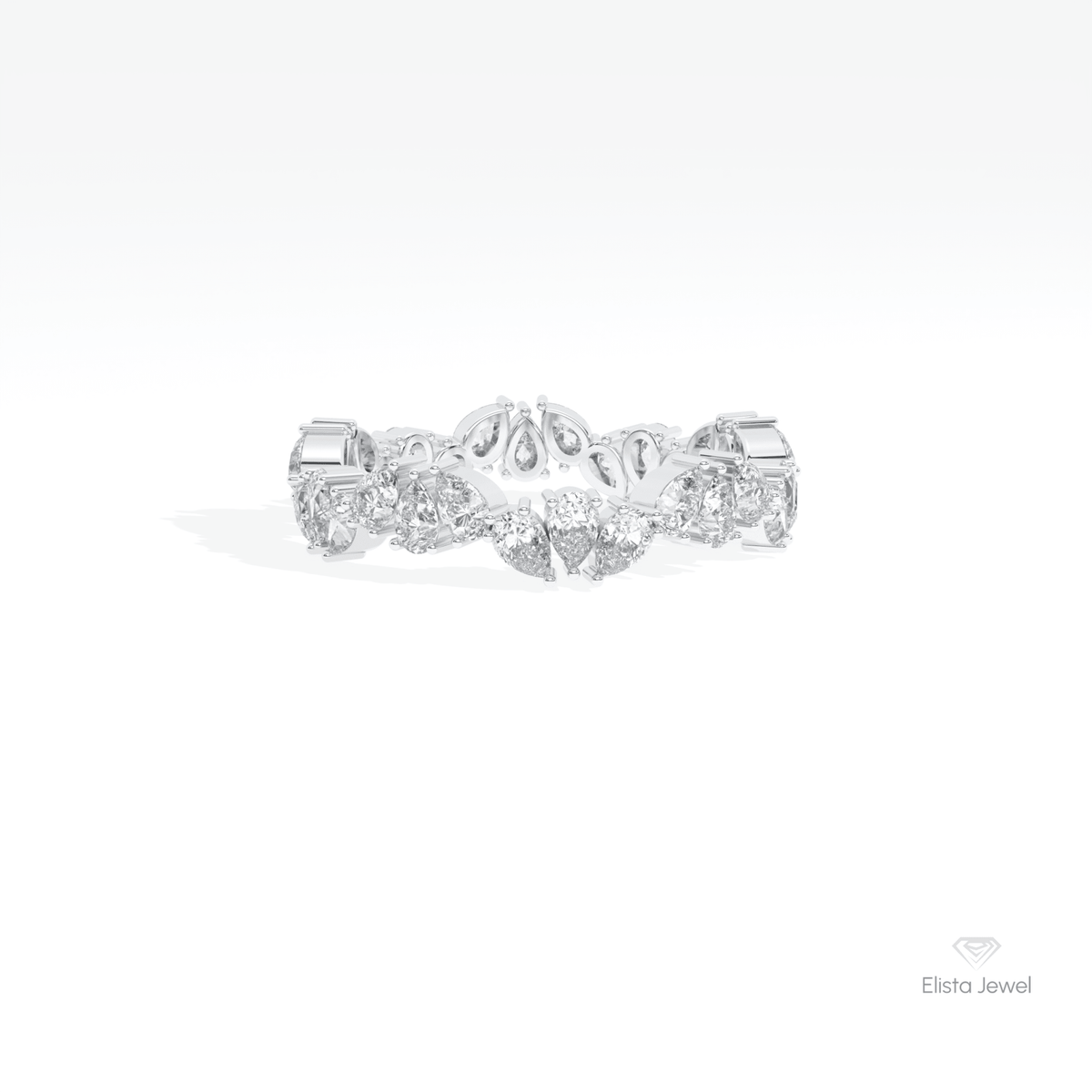 Pear Cut Full Eternity Wedding Lab Grown Diamond Band in 14K Yellow Gold - Detail View