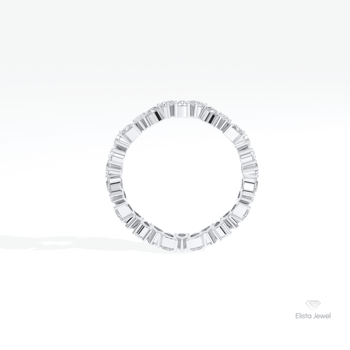 Pear Cut Full Eternity Wedding Lab Grown Diamond Band in 18K White Gold - Close-up View
