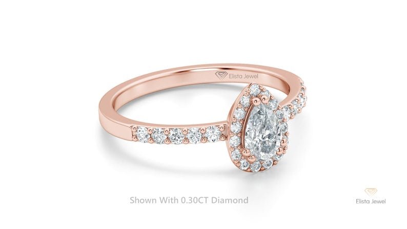 Pear Cut Halo Accent Engagement Lab Grown Diamond Ring in 14K White Gold - Top View