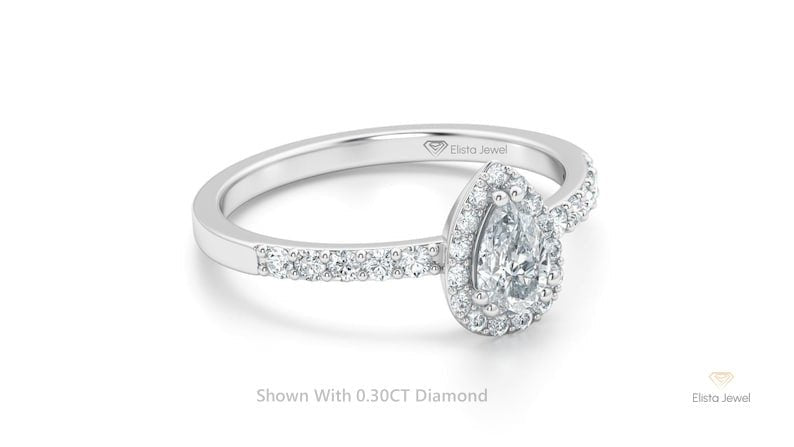 Pear Cut Halo Accent Engagement Lab Grown Diamond Ring in 10K Rose Gold - Side View