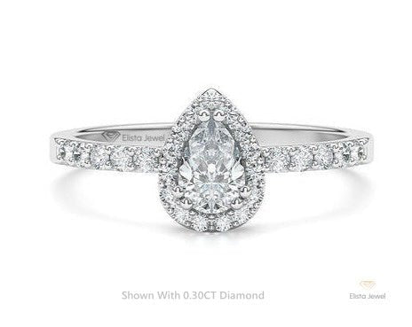 Pear Cut Halo Accent Engagement Lab Grown Diamond Ring in 10K White Gold - Front View