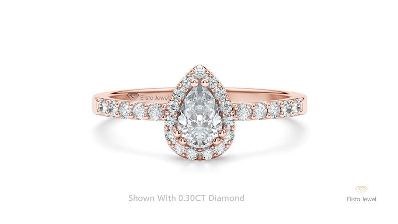 Pear Cut Halo Accent Engagement Lab Grown Diamond Ring in 10K Yellow Gold - Angled View